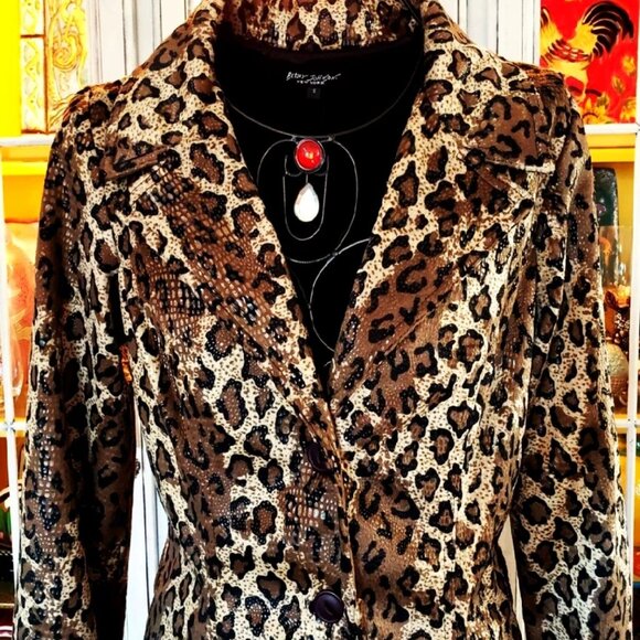 Vintage Betsey Johnson New York Leopard Velvet Snake Overlay Dress Coat Jacket S - Picture 6 of 14